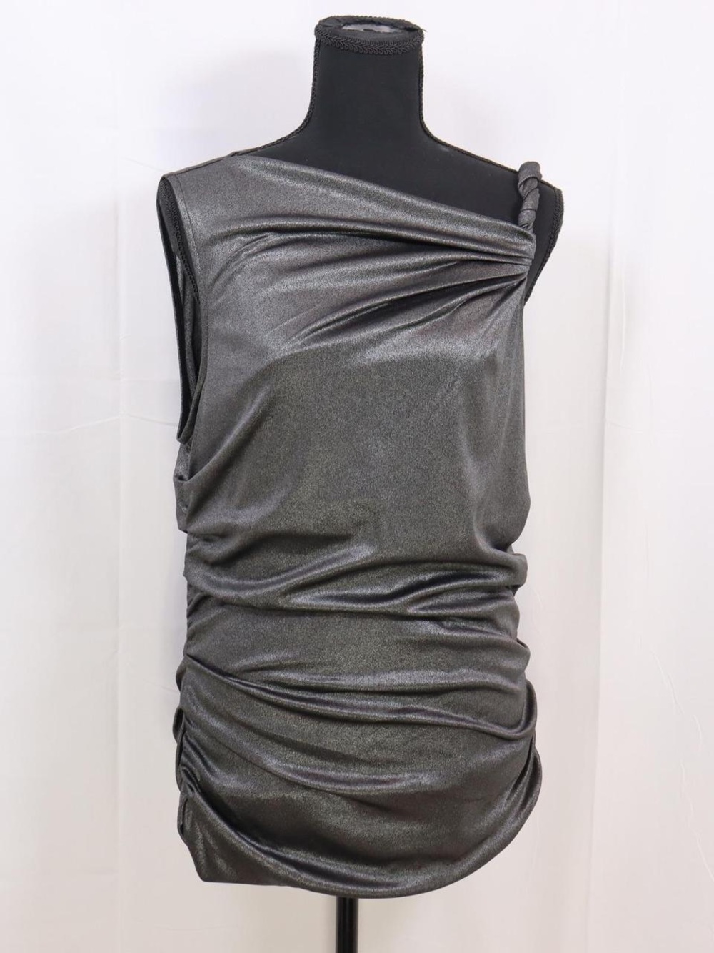 DKNY Metallic Charcoal One-Shoulder Dress